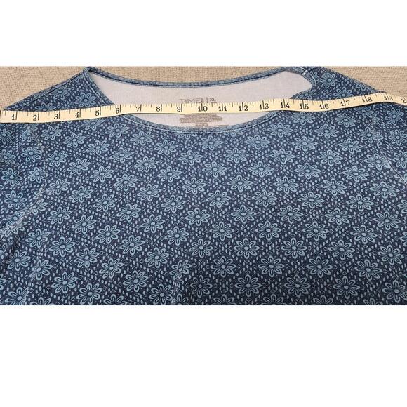 Time and Tru Long Sleeve Scoop Neck Blue Floral Pattern Cotton tshirt W- SZ XL - Picture 3 of 6